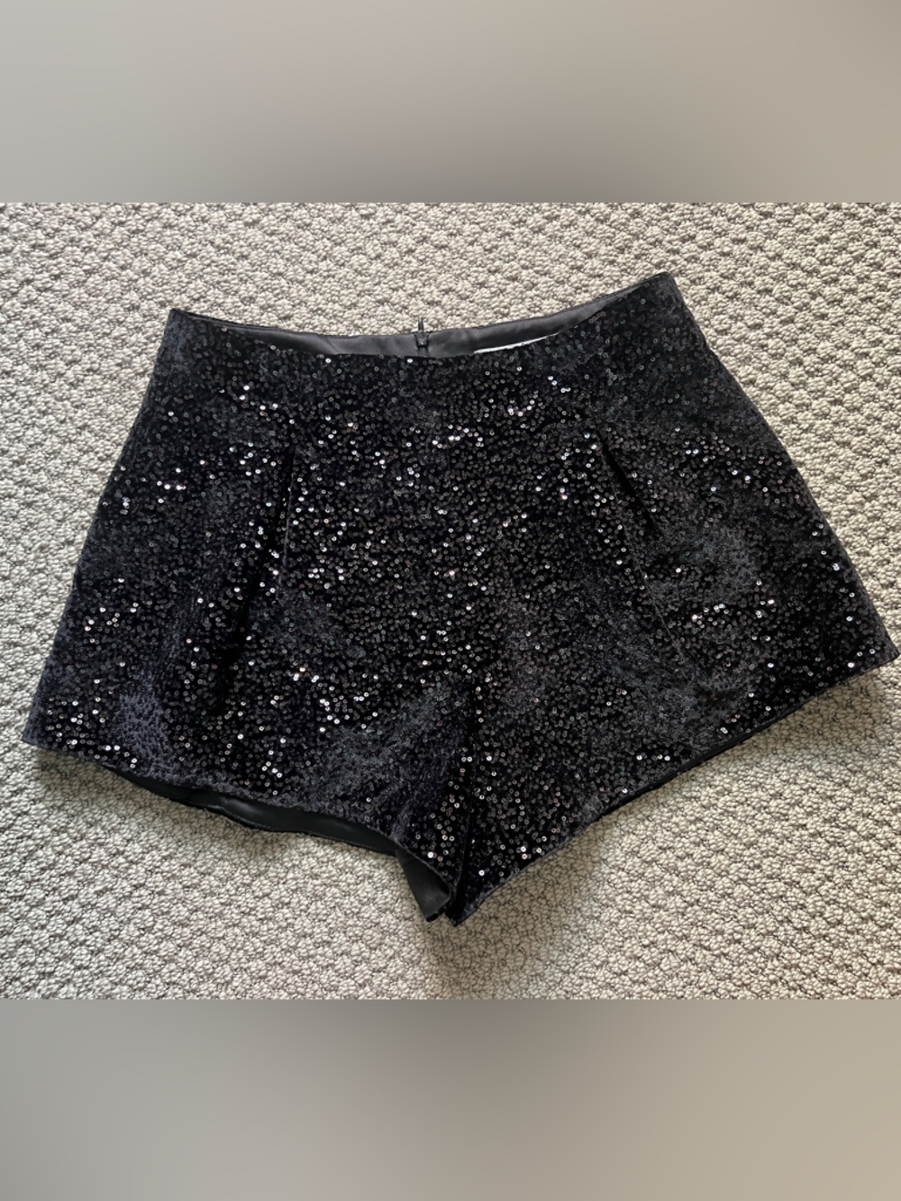 Zara Black Sequin High Waisted Shorts with pleat size medium women’s